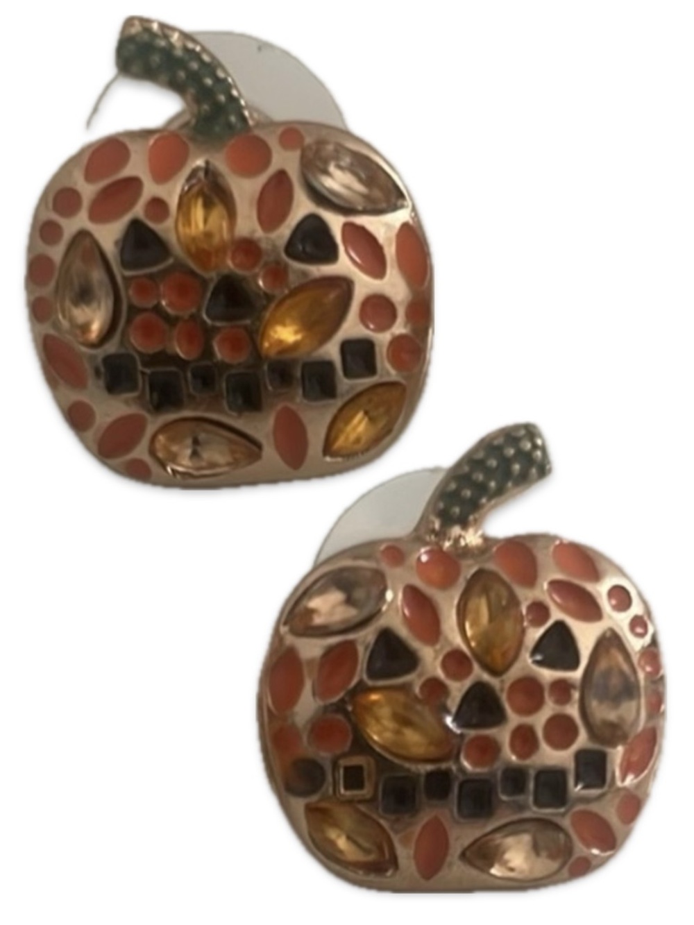 Pumpkin Stud Earrings Colorful Gem Accents Halloween Fall Fashion NWOT